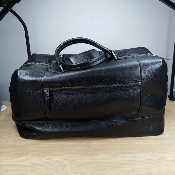 BROOKS BROTHERS Golden Fleece Black Pebbled Leather Weekender Travel Duffel Bag - Picture 4 of 13